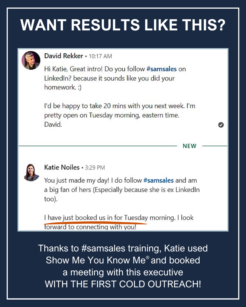 sales training, tech sales, show me you know me, cold outreach